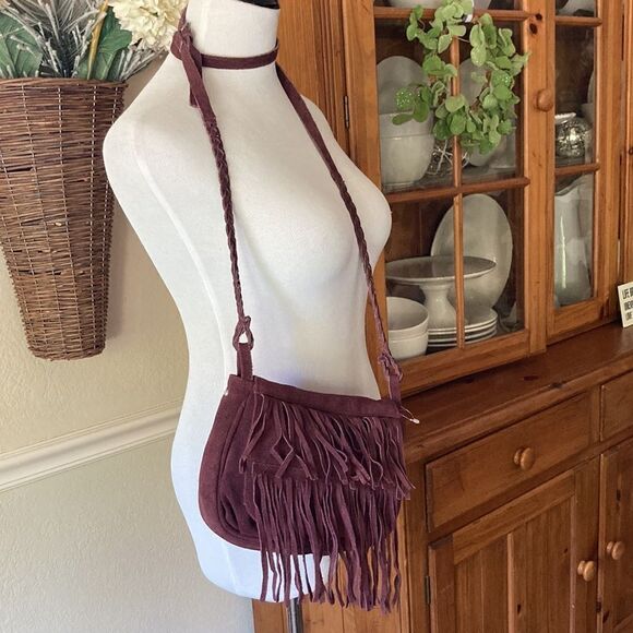 American Eagle Outfitters Boho Fringed Suede Crossbody Bag - Picture 1 of 16